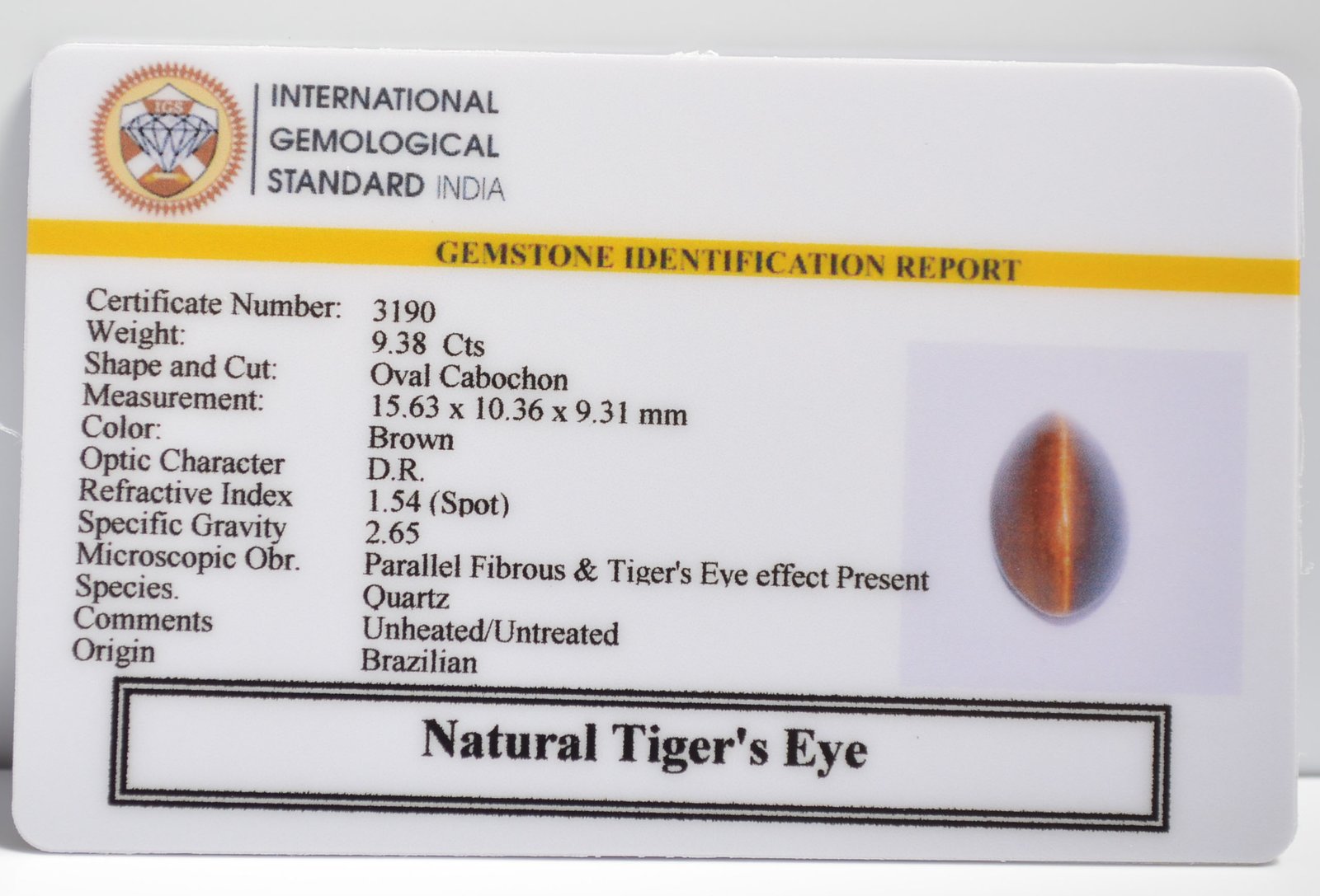 TIGER'S EYE 9.38 Ct.