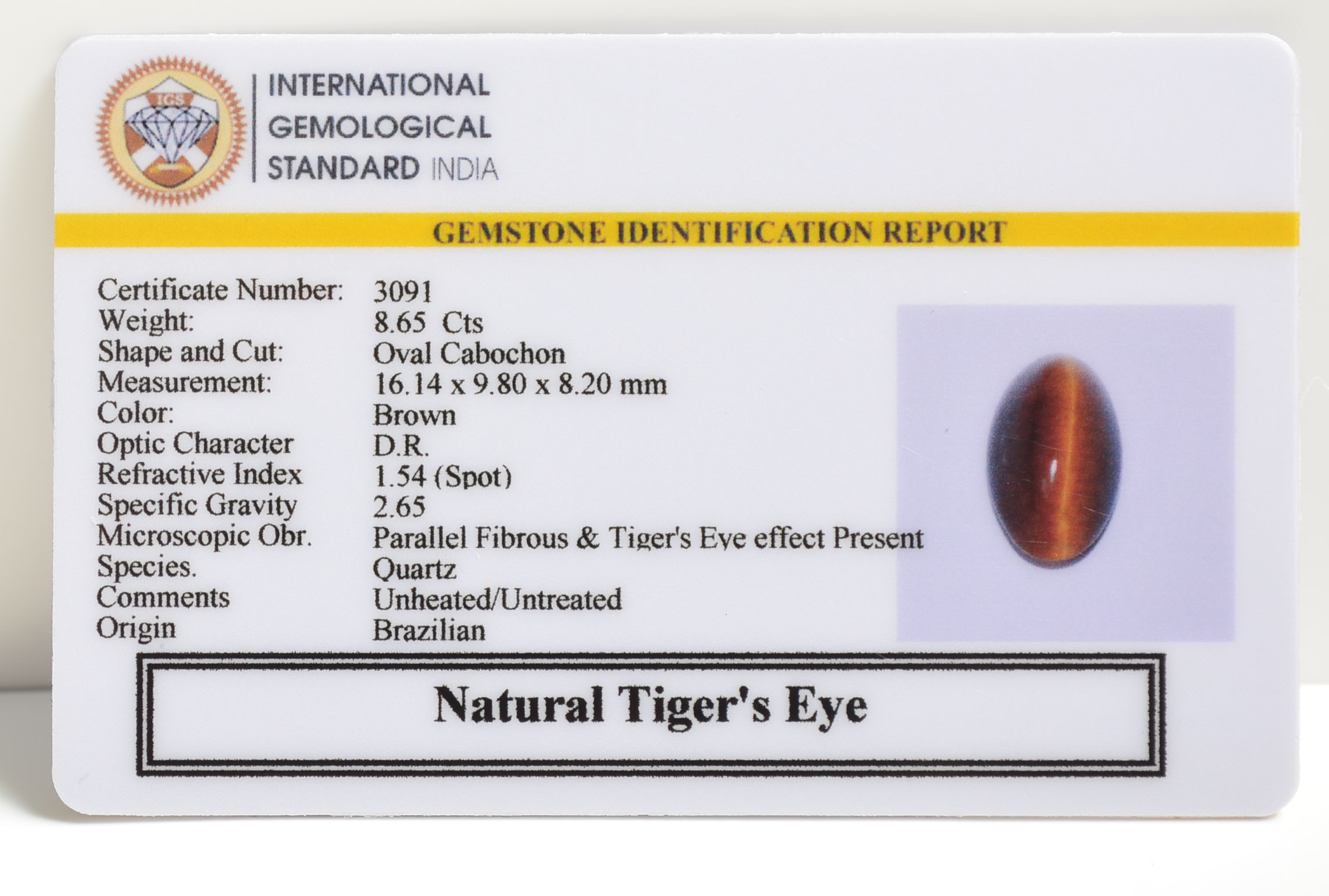 TIGER'S EYE 8.65 Ct.