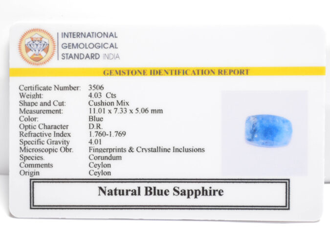 BLUE SAPPHIRE 4.03 Ct.