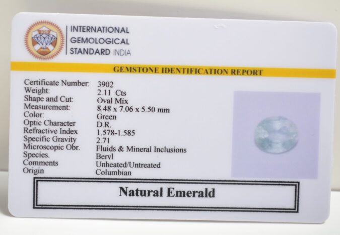 EMERALD 2.11 Ct. EMERALD 2.11 Ct.