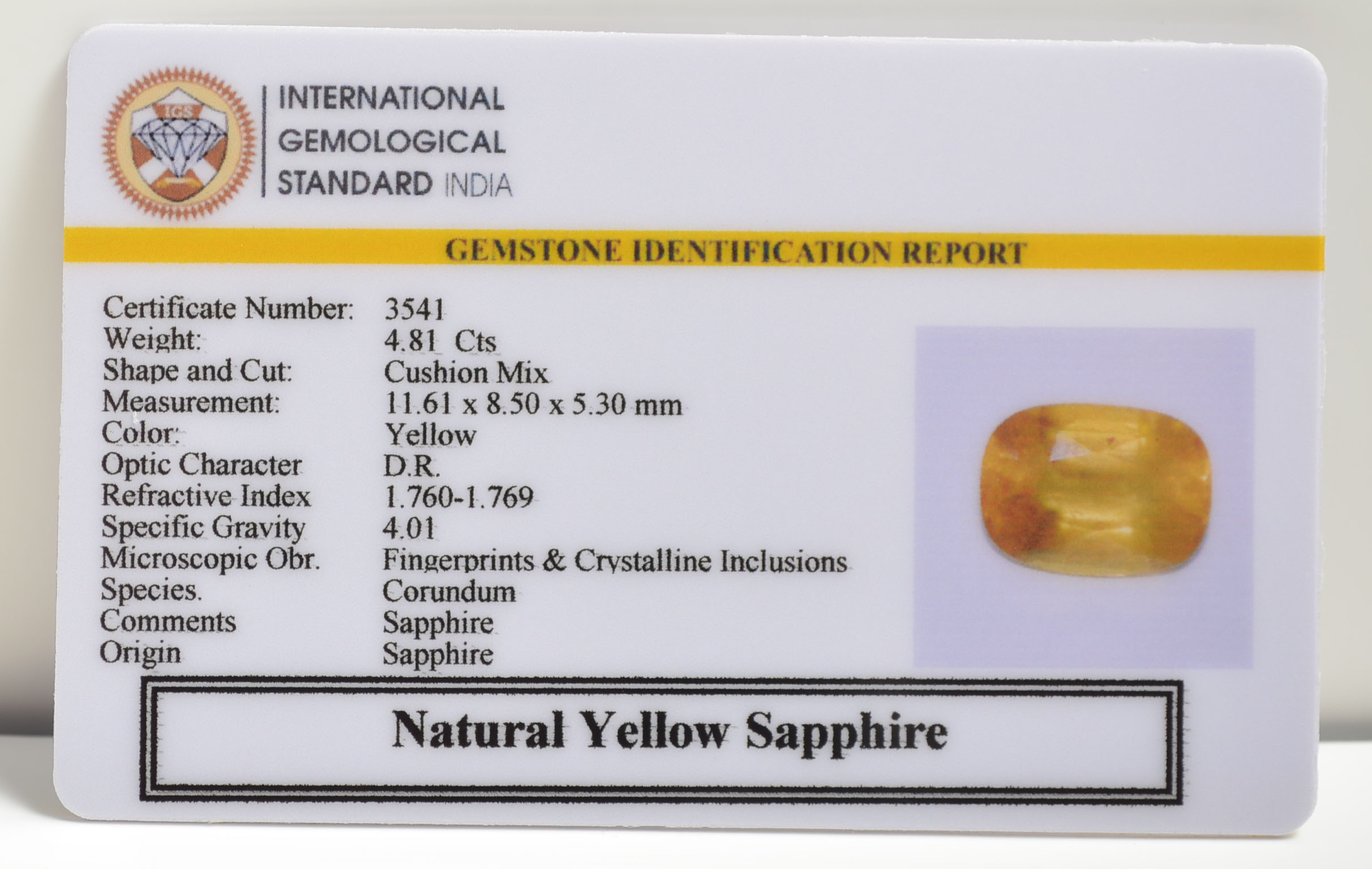 YELLOW SAPPHIRE 4.81 Ct. YELLOW SAPPHIRE 4.81 Ct.