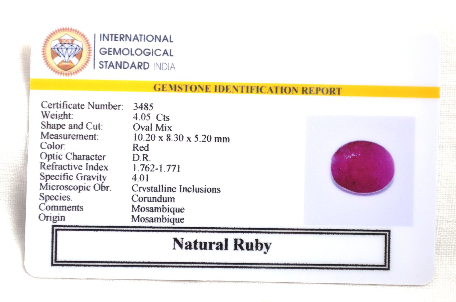 RUBY 4.05 Ct. RUBY 4.05 Ct.