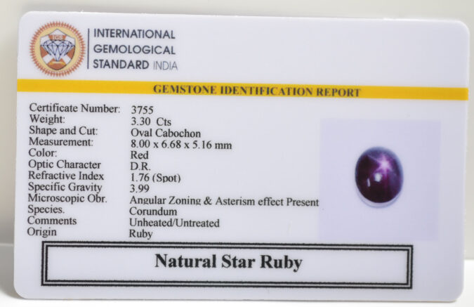 STAR RUBY 3.3 Ct. STAR RUBY 3.3 Ct.