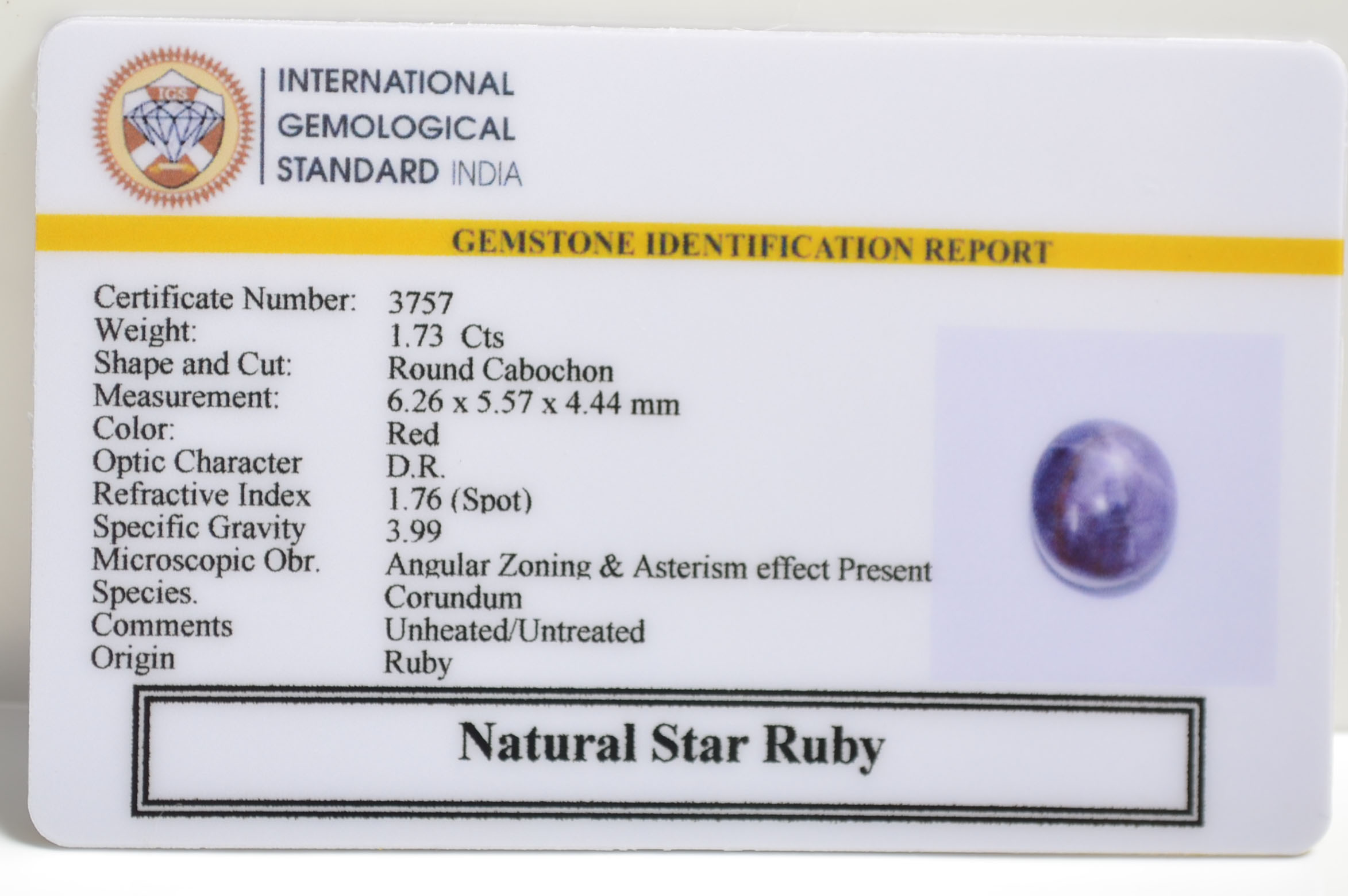 STAR RUBY 1.73 Ct.