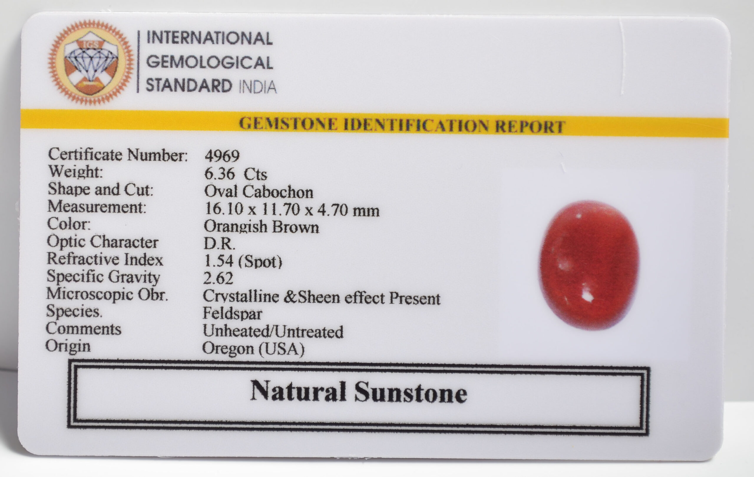 SUNSTONE 6.36 Ct.