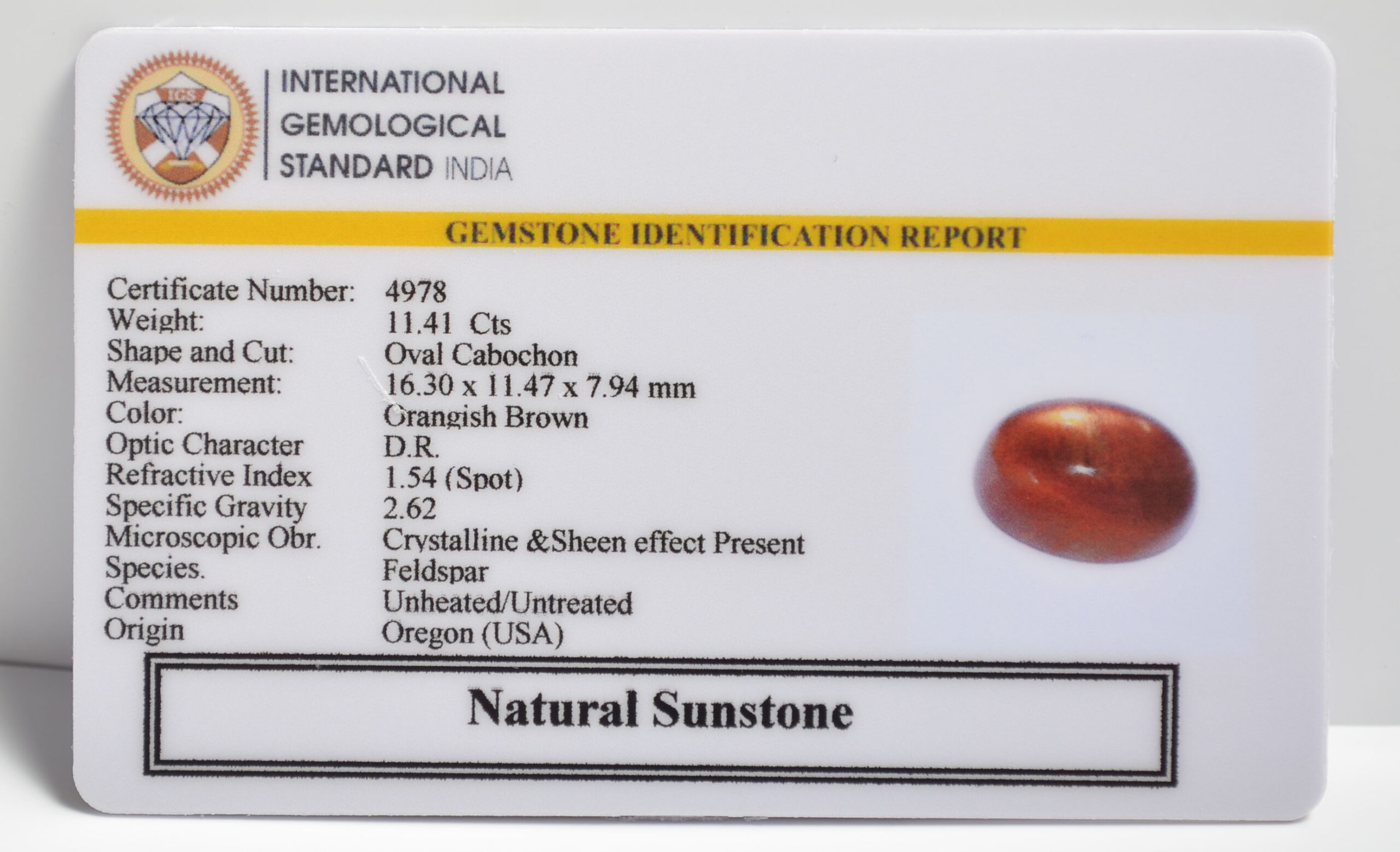 SUNSTONE 11.41 Ct.