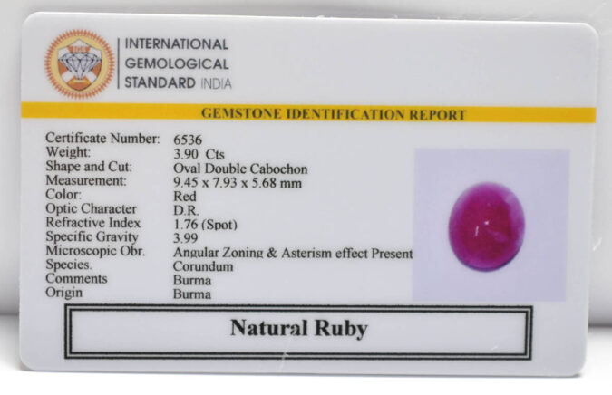RUBY (BURMA MINES) 3.9 Ct.