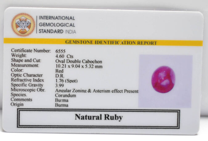 RUBY (BURMA MINES) 4.6 Ct.