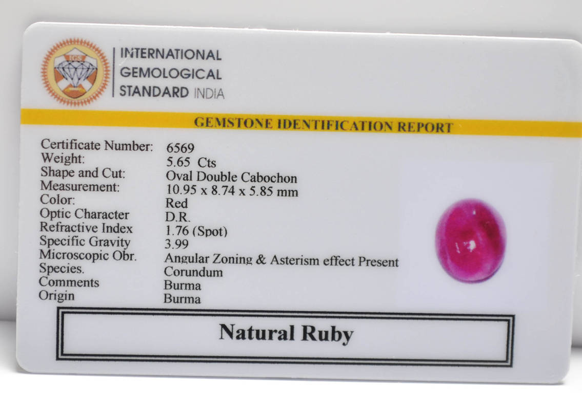 RUBY (BURMA MINES) 5.65 Ct.