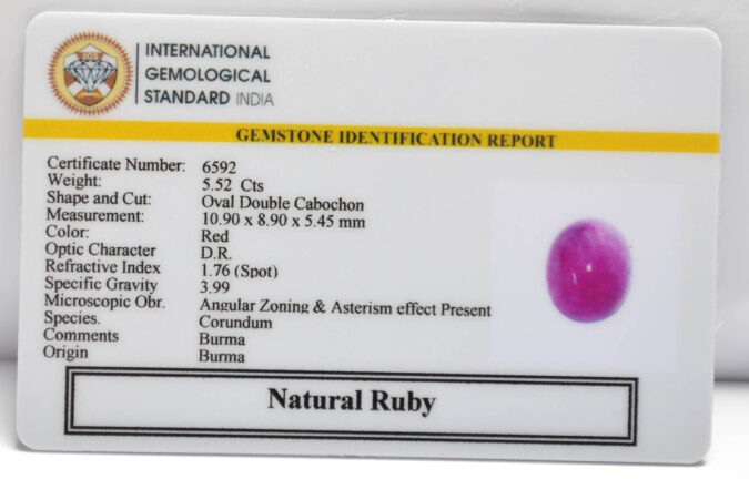 RUBY (BURMA MINES) 5.52 Ct.