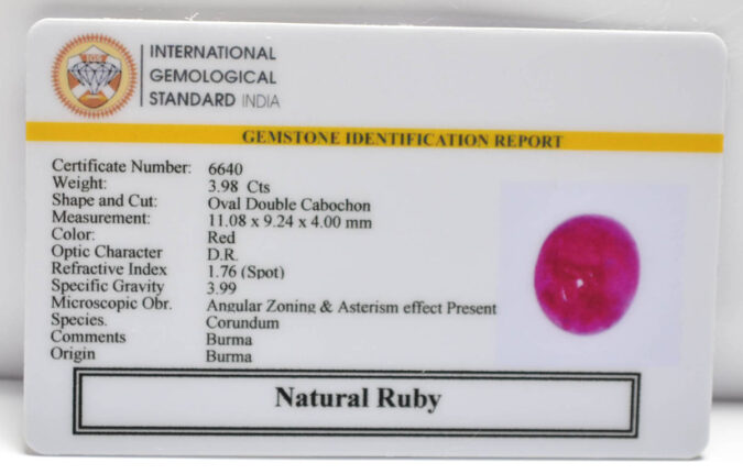 RUBY (BURMA MINES) 3.98 Ct.