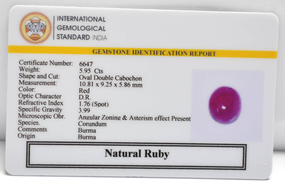 RUBY (BURMA MINES) 5.95 Ct.