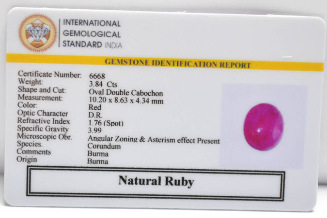 RUBY (BURMA MINES) 3.84 Ct.