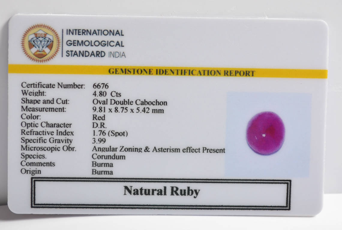 RUBY (BURMA MINES) 4.8 Ct. RUBY (BURMA MINES) 4.8 Ct.