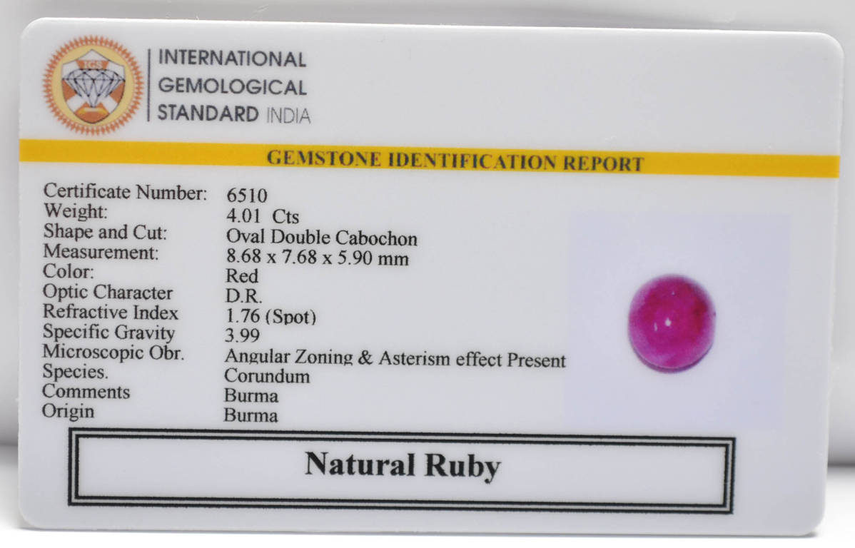 RUBY (BURMA MINES) 4.01 Ct. RUBY (BURMA MINES) 4.01 Ct.