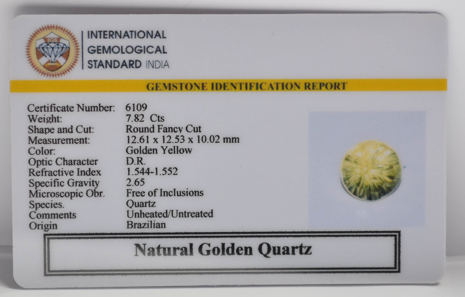 GOLDEN QUARTZ 7.82 Ct.