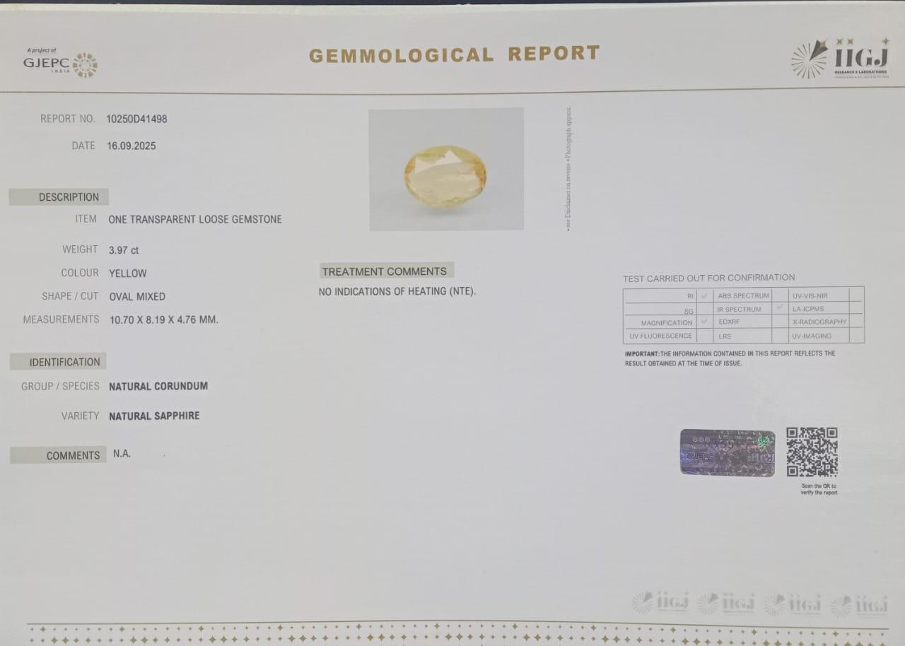 YELLOW SAPPHIRE 3.97 Ct.