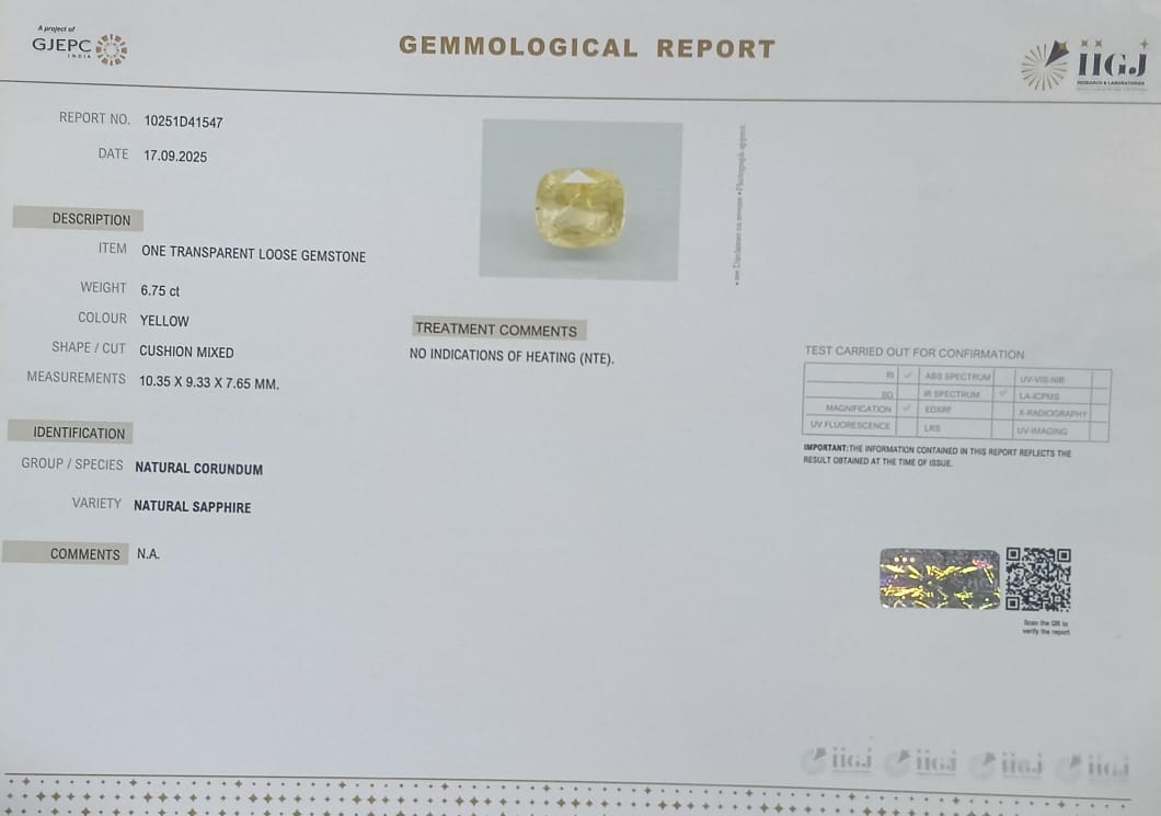 YELLOW SAPPHIRE 6.75 Ct.