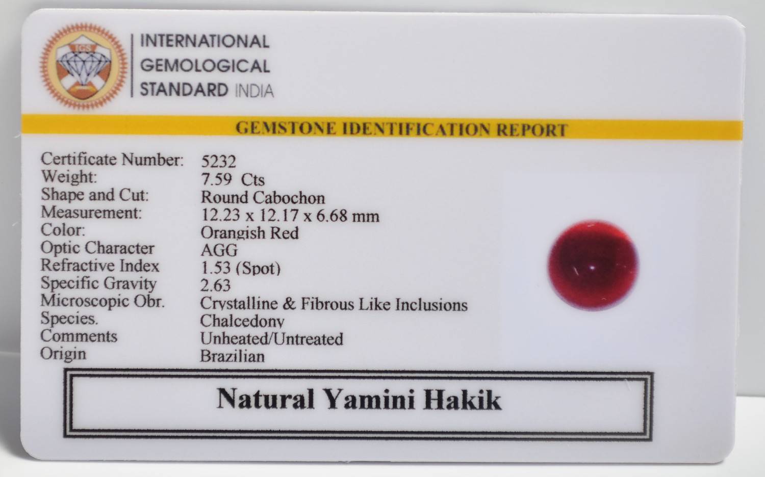 YAMINI HAKIK 7.59 Ct.