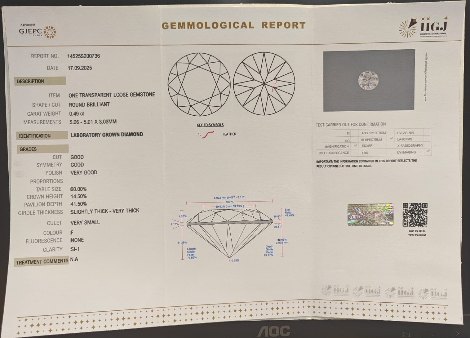 CVD 0.49 Ct.