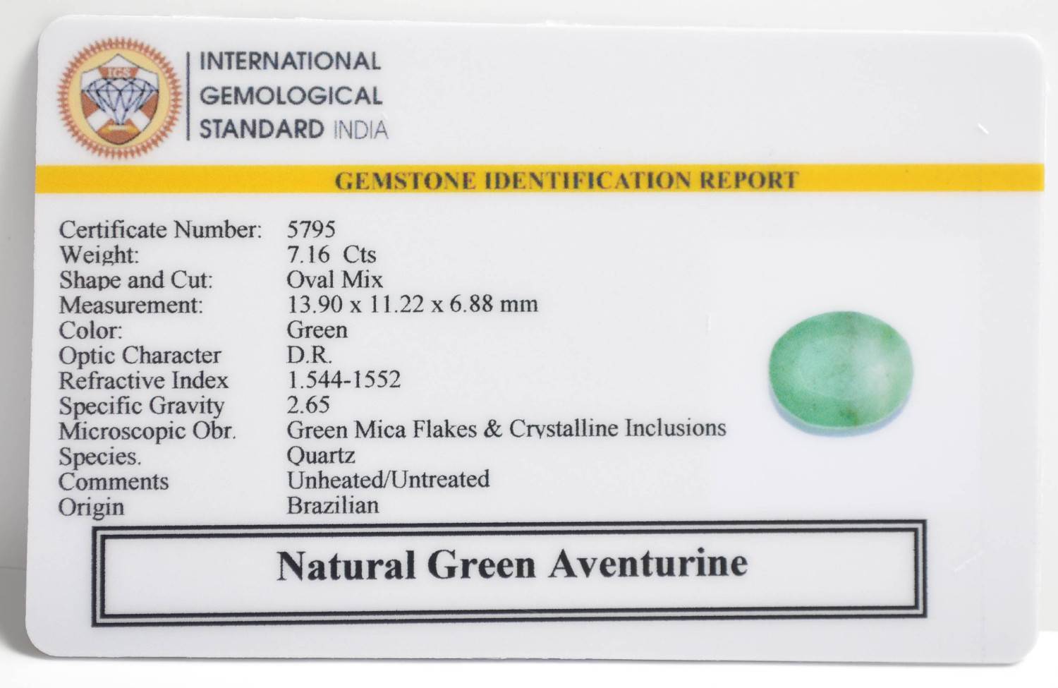 GREEN AVENTURINE 7.16 Ct.
