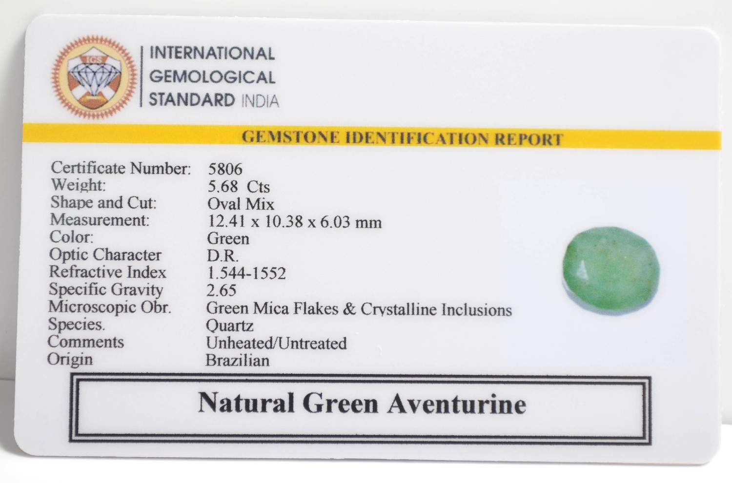 GREEN AVENTURINE 5.68 Ct.