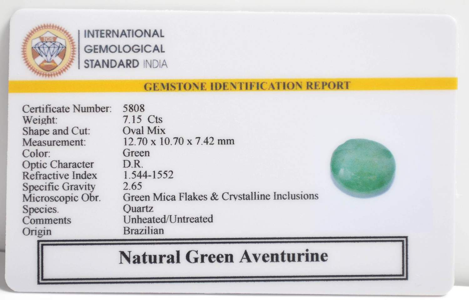 GREEN AVENTURINE 7.15 Ct.