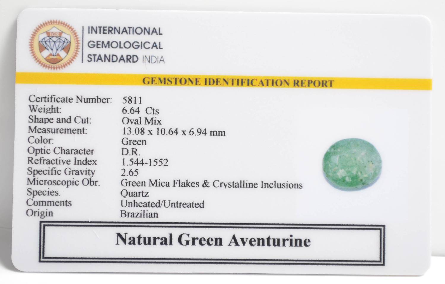 GREEN AVENTURINE 6.64 Ct.