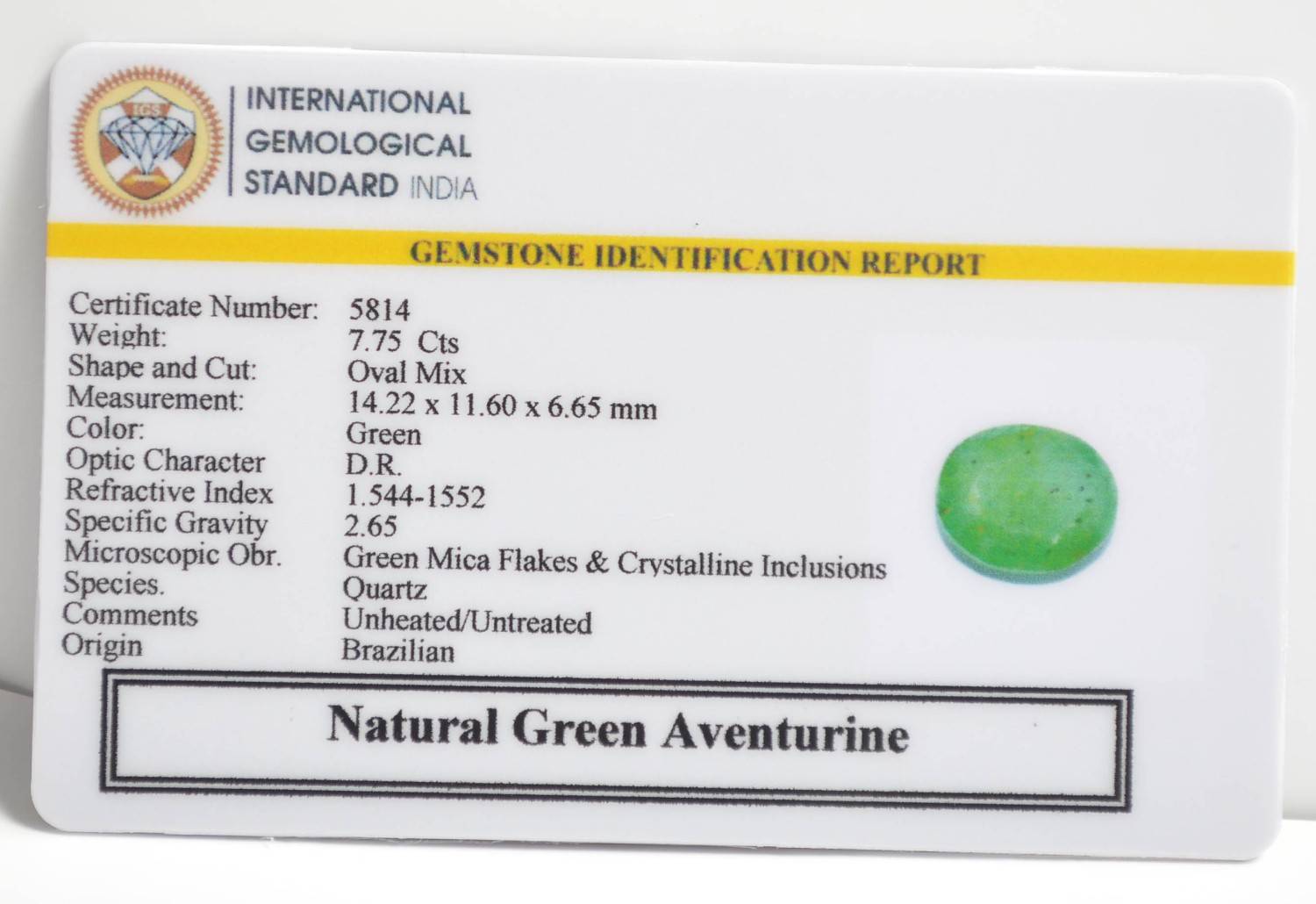 GREEN AVENTURINE 7.75 Ct. GREEN AVENTURINE 7.75 Ct.
