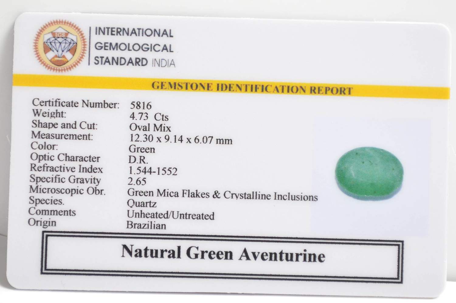 GREEN AVENTURINE 4.73 Ct.