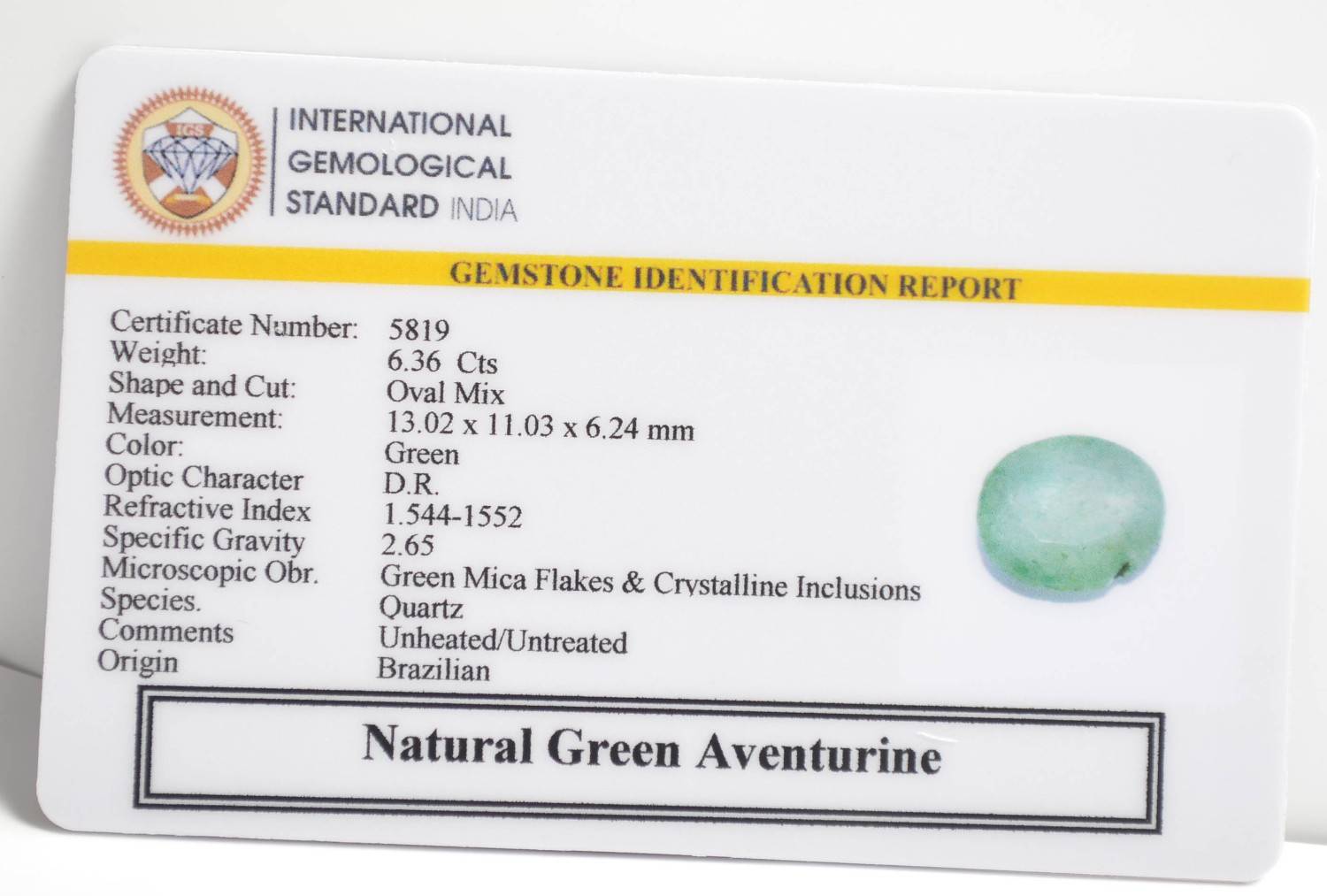 GREEN AVENTURINE 6.36 Ct.