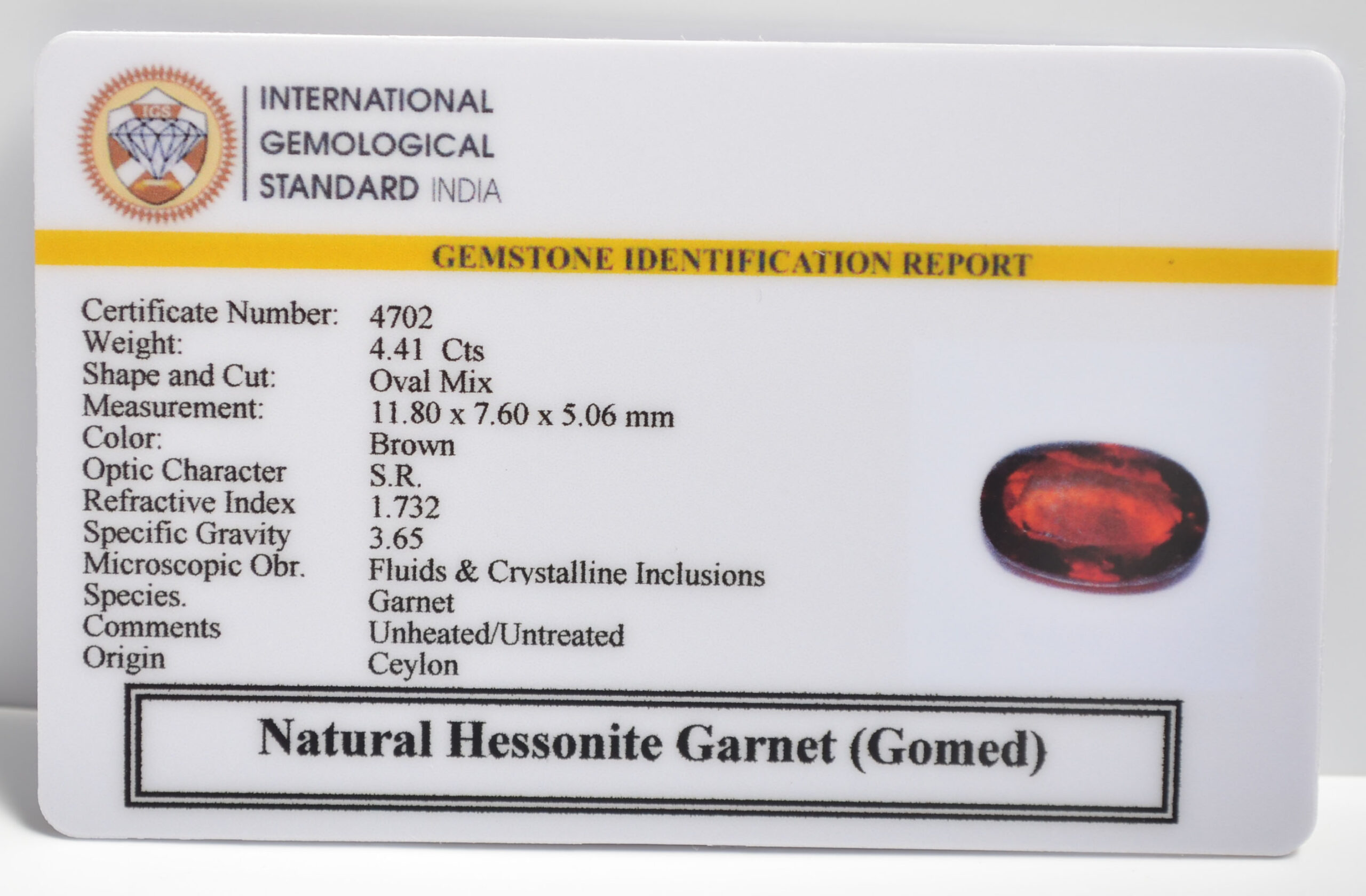 HESSONITE GOMED 4.41 Ct.