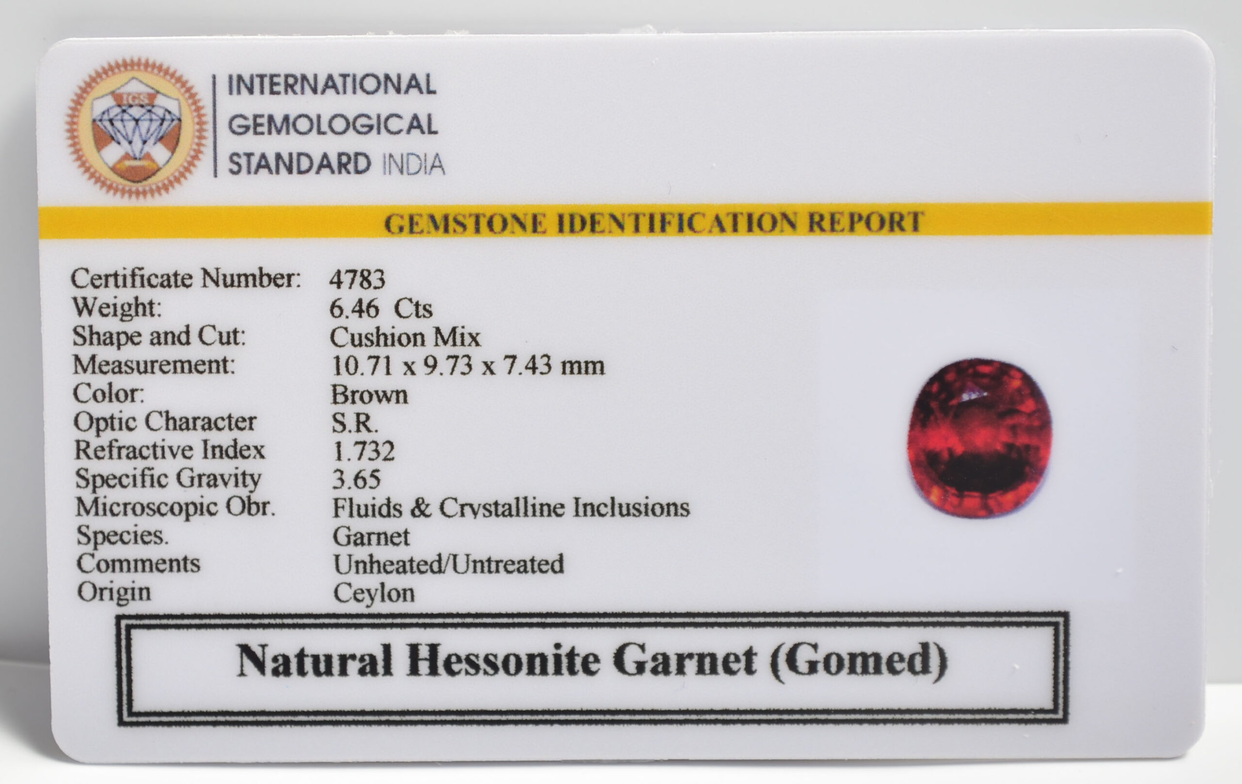 HESSONITE GOMED 6.46 Ct.