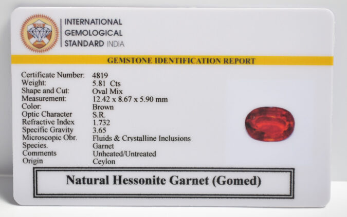 HESSONITE GOMED 5.81 Ct.