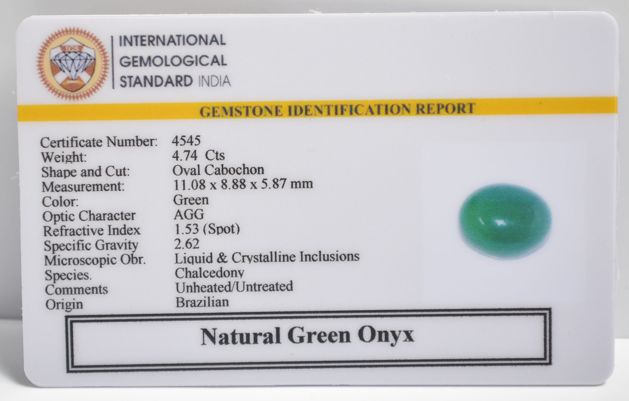 GREEN ONYX 4.74 Ct.