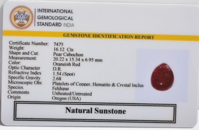 SUNSTONE 16.12 Ct. SUNSTONE 16.12 Ct.