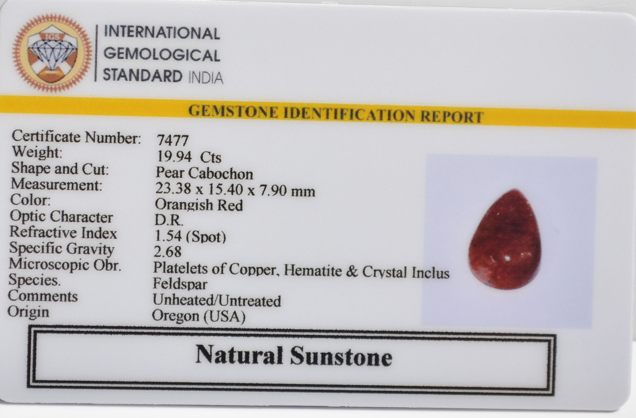 SUNSTONE 19.94 Ct.