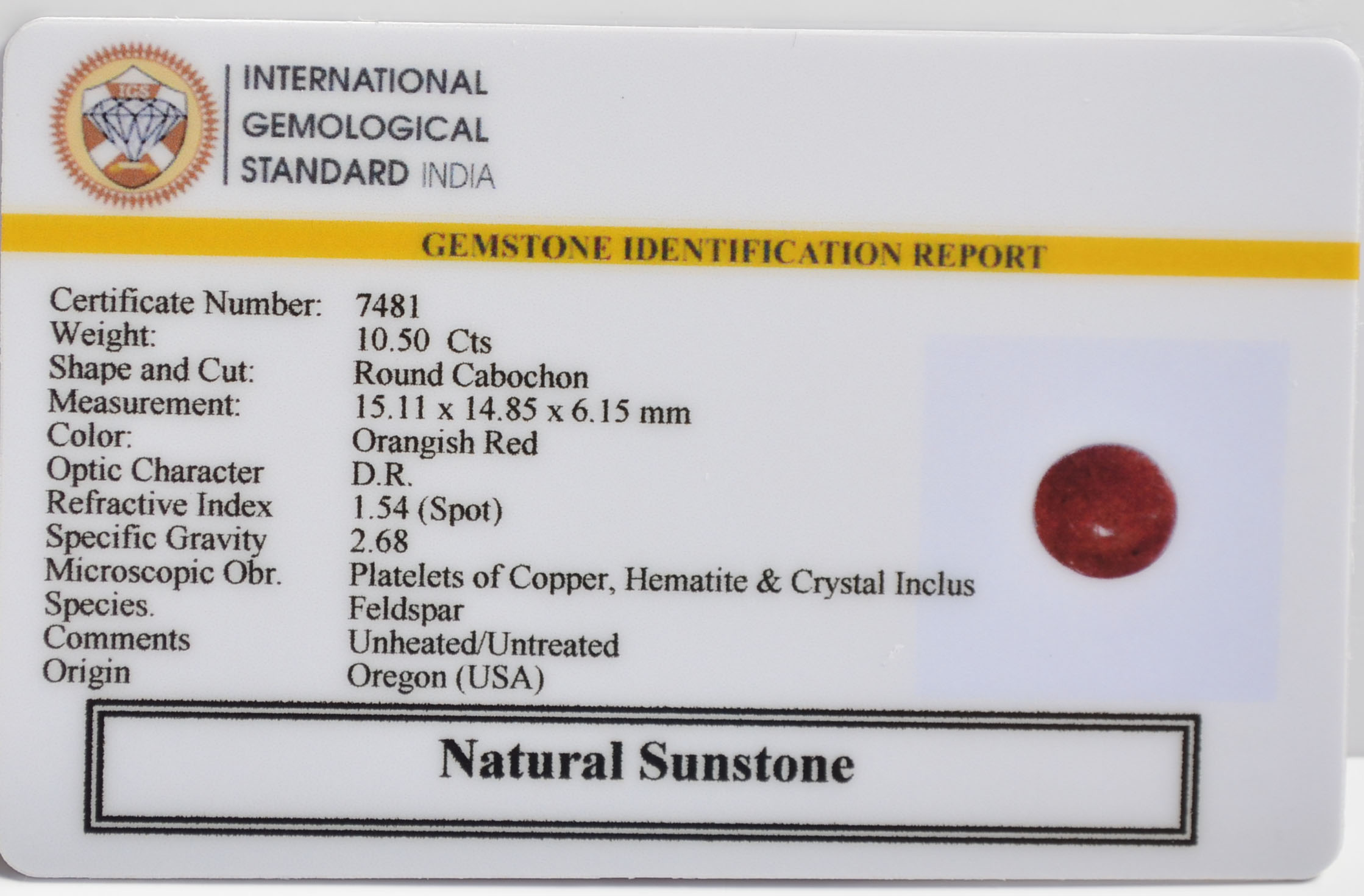SUNSTONE 10.5 Ct.