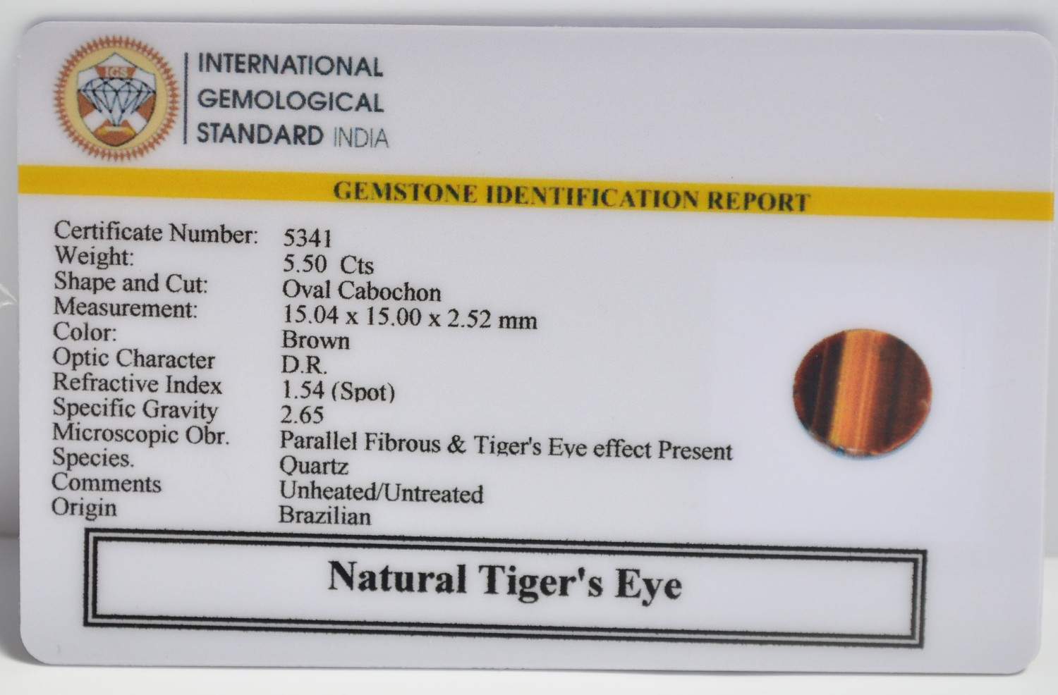 TIGER’S EYE 5.5 Ct.