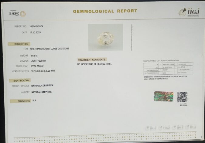 YELLOW SAPPHIRE 4.68 Ct.
