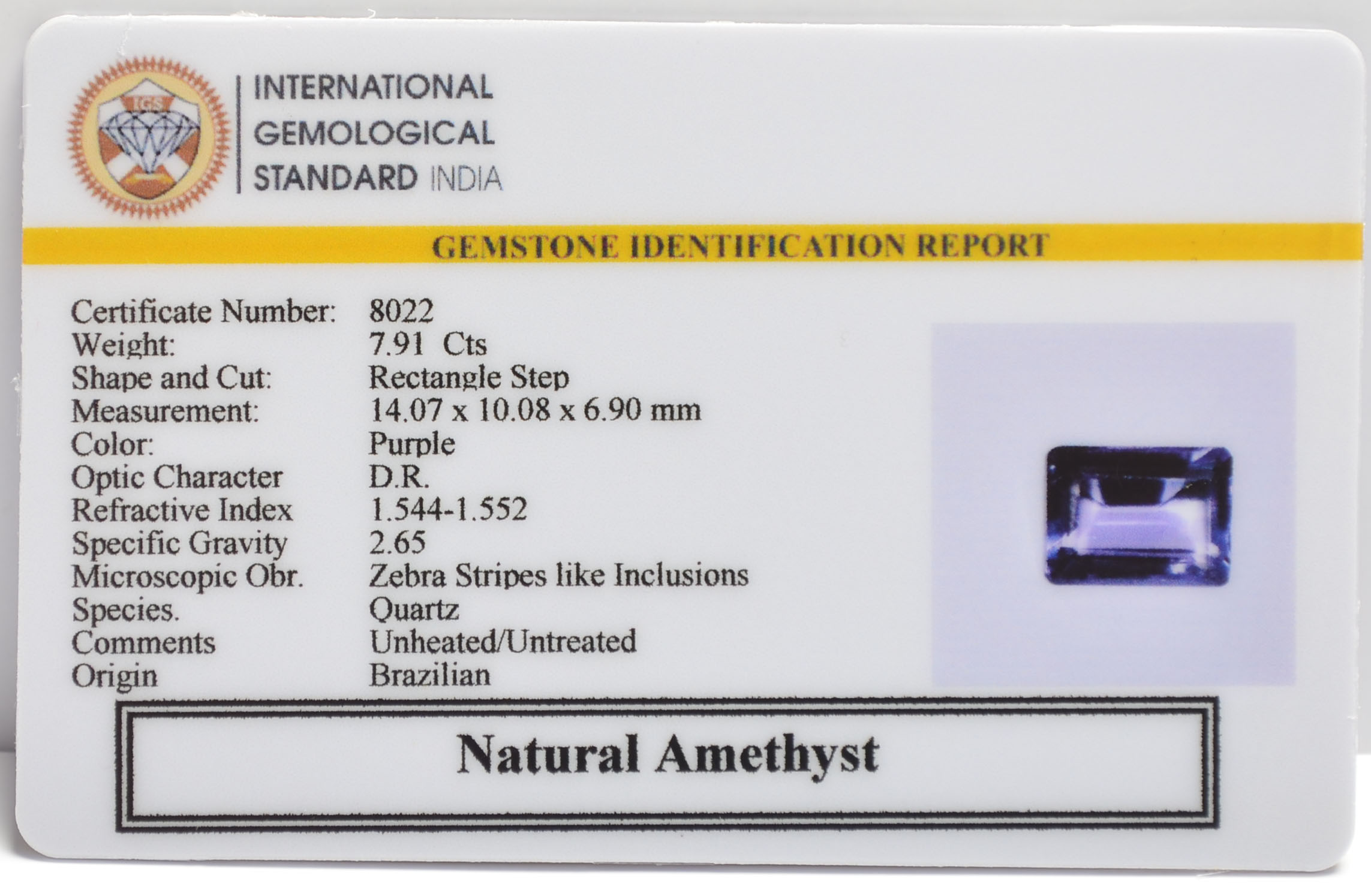 AMETHYST 7.91 Ct.