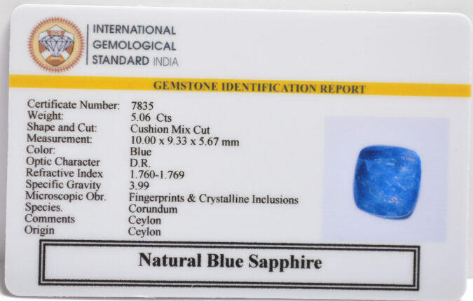 BLUE SAPPHIRE 5.06 Ct.