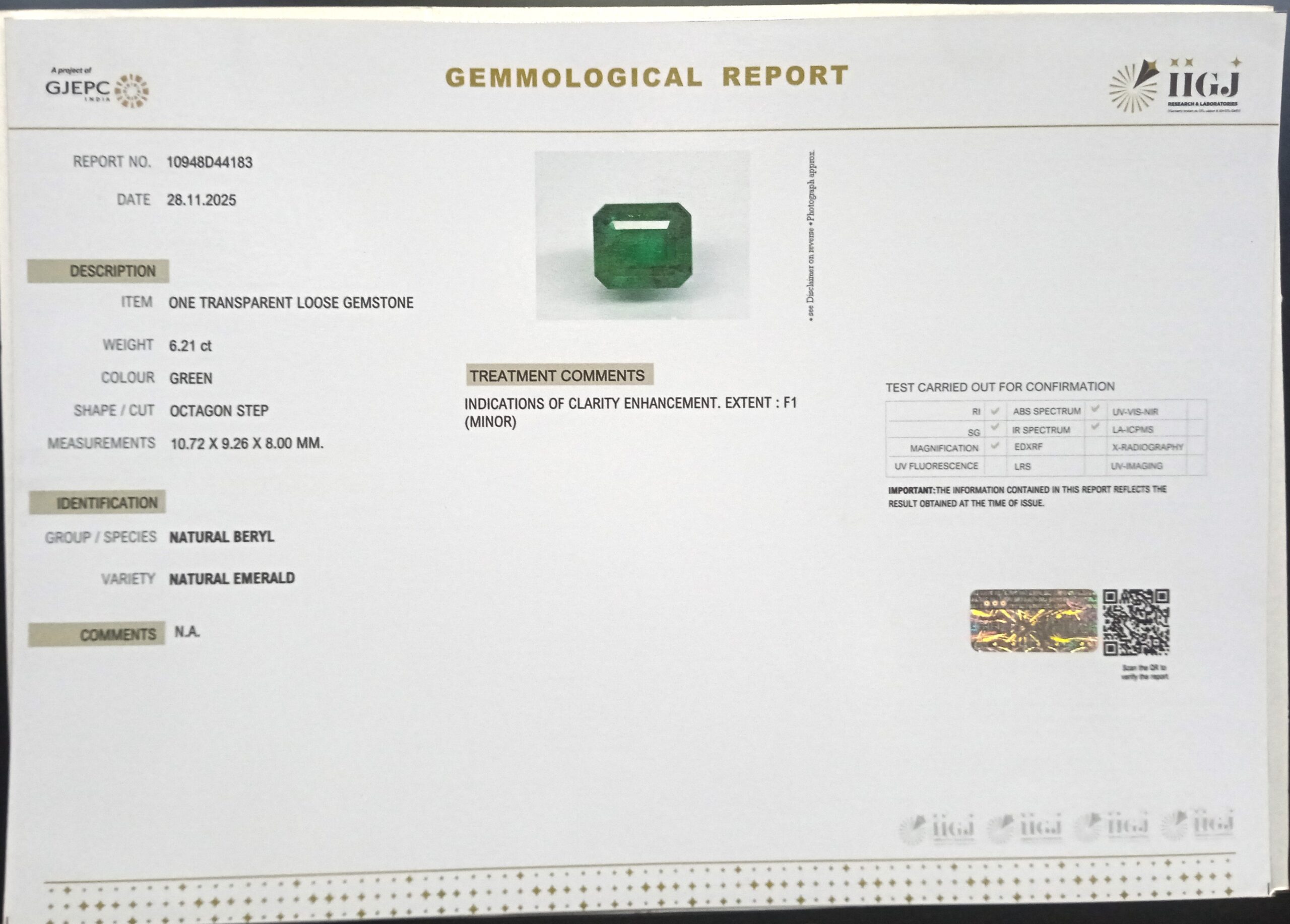 EMERALD 6.21 Ct.