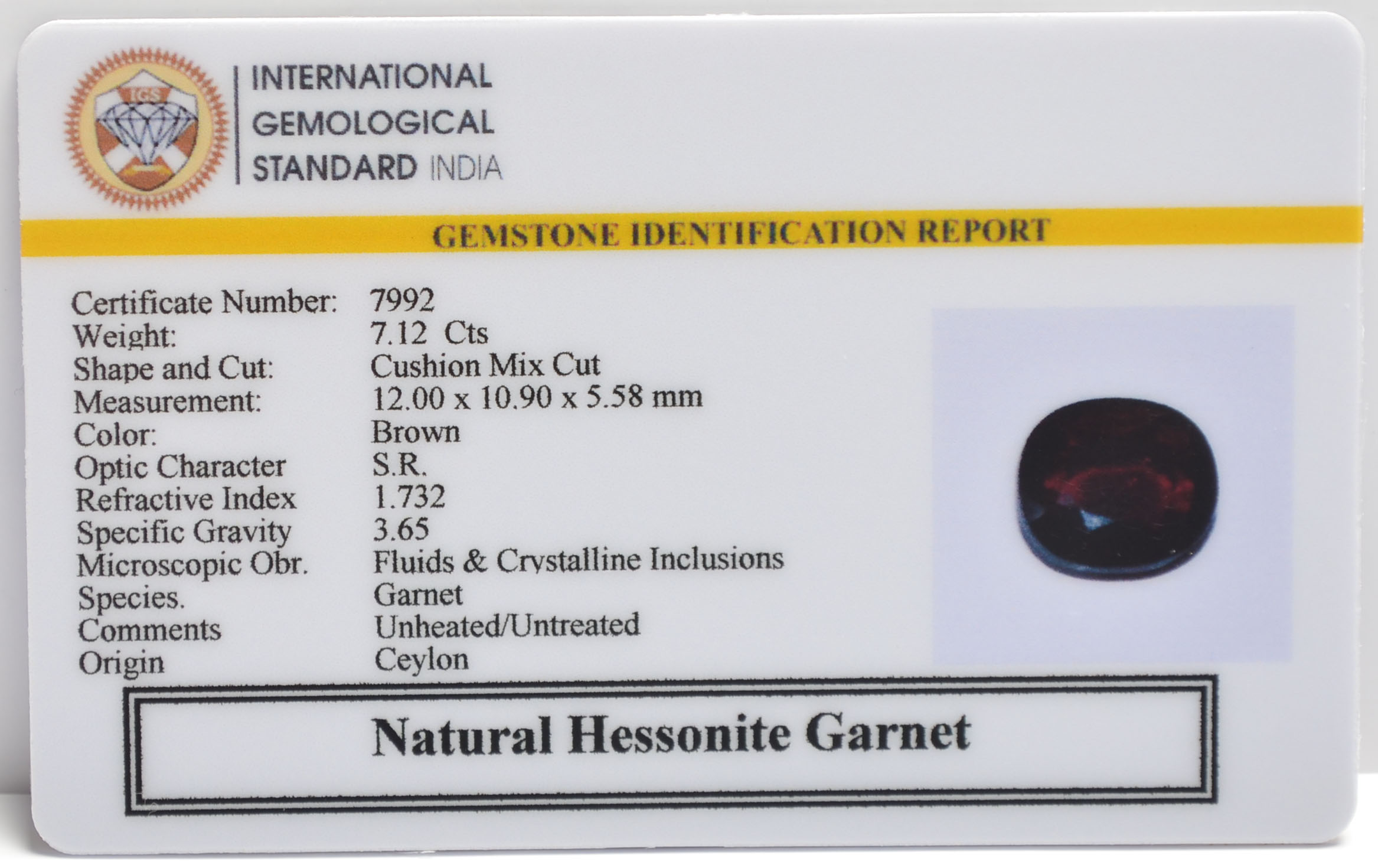 HESSONITE GOMED 7.12 Ct.