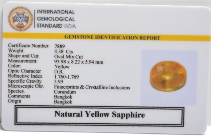 YELLOW SAPPHIRE 4.38 Ct.