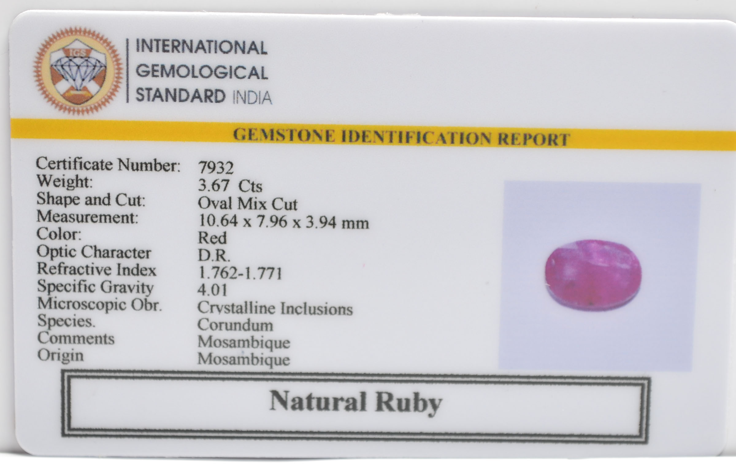 RUBY 3.67 Ct.
