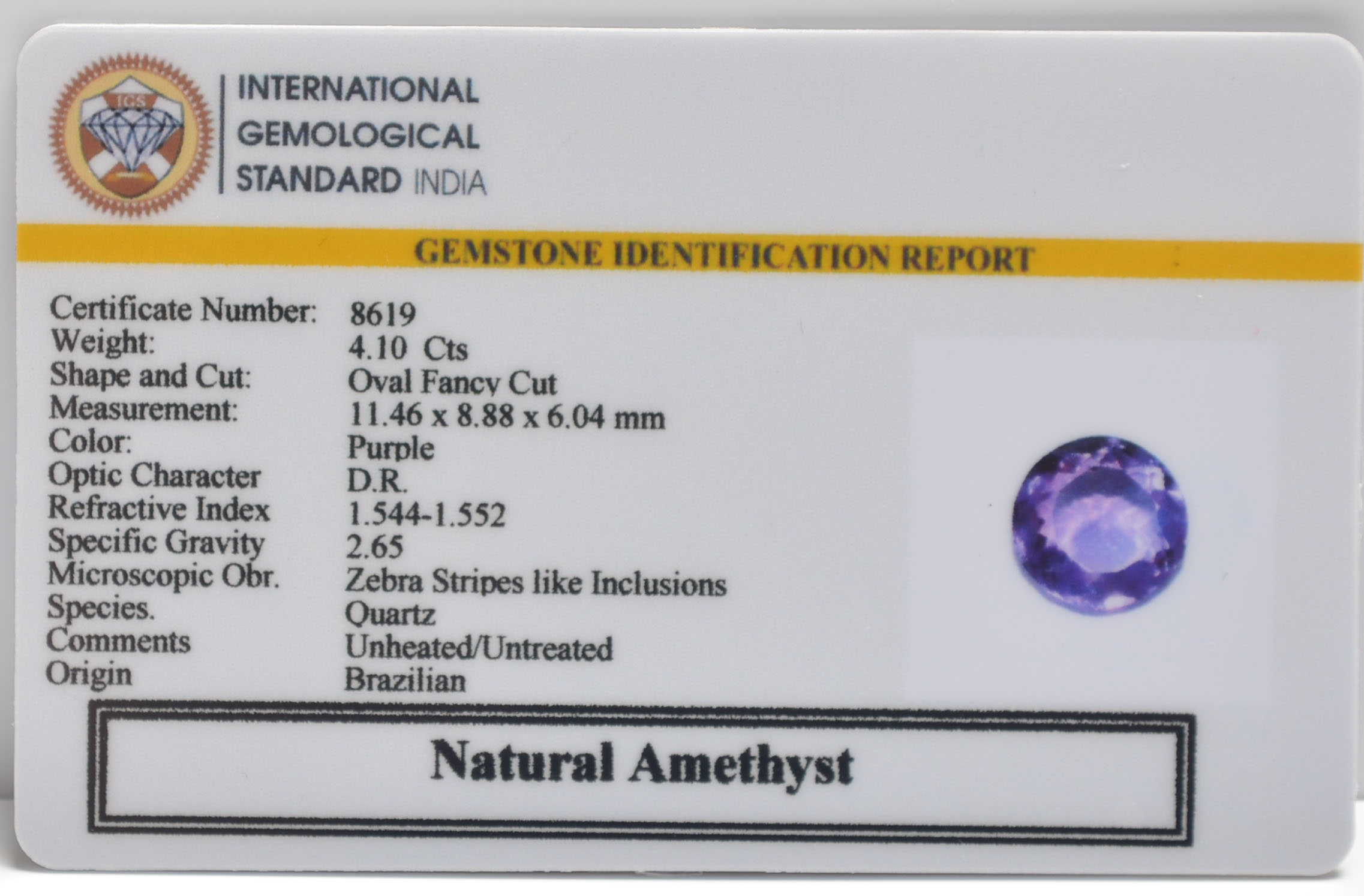 AMETHYST 4.1 Ct. AMETHYST 4.1 Ct.