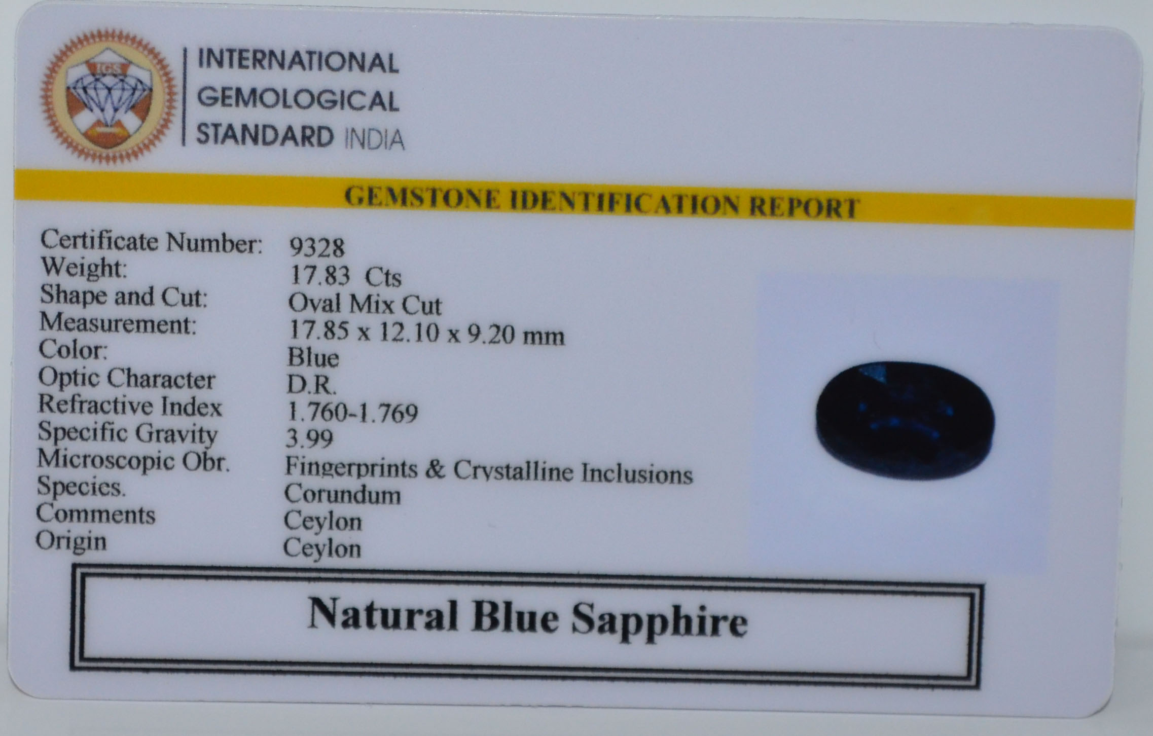 BLUE SAPPHIRE 17.83 Ct. BLUE SAPPHIRE 17.83 Ct.