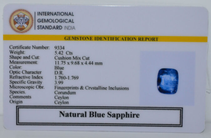 BLUE SAPPHIRE 5.42 Ct.