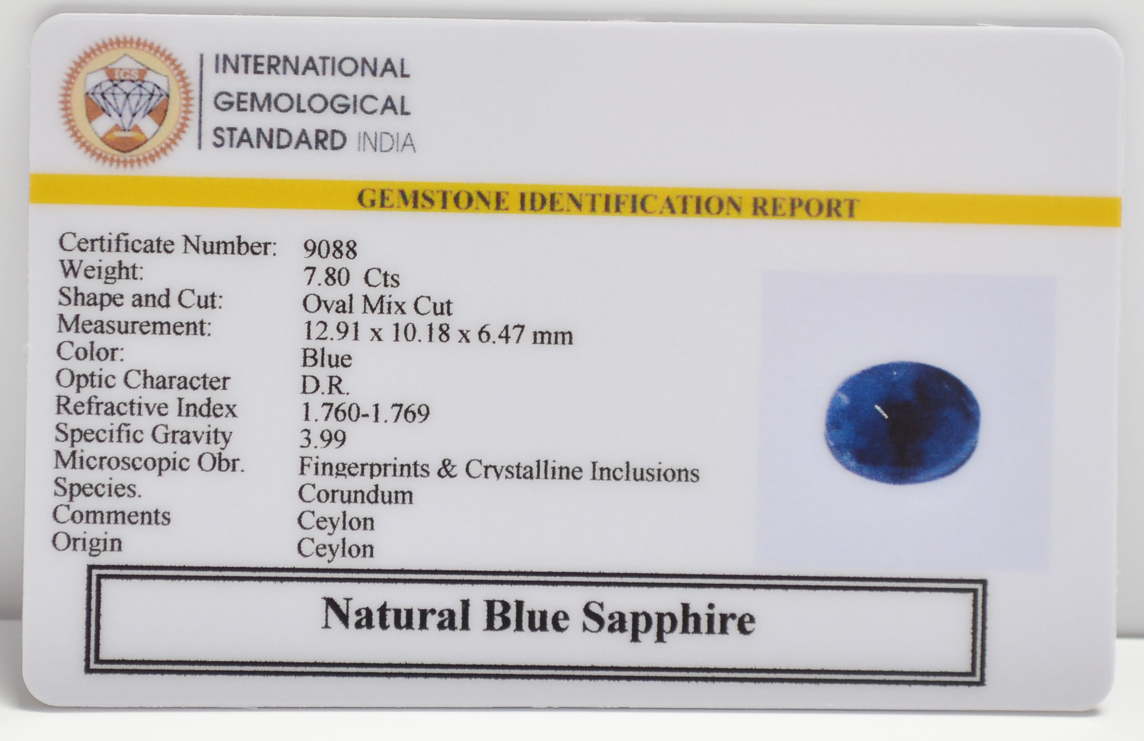 BLUE SAPPHIRE 7.8 Ct.